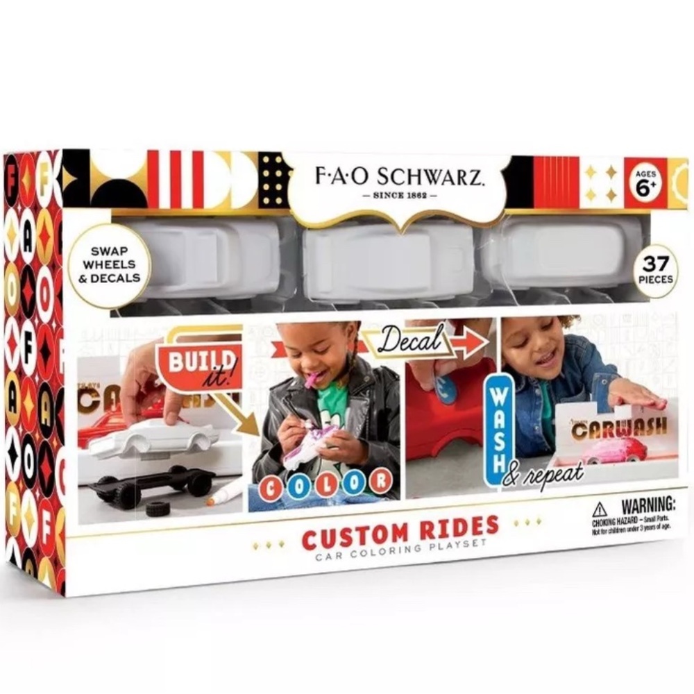 FAO Schwarz Custom Rides Car Coloring Playset 37 Pieces 6+ New In Box